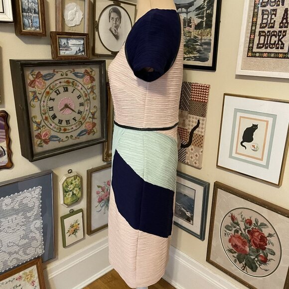 Maeve Anthropologie Pastel Colorblock Midi Dress With Short Sleeve & Back Zipper - Picture 3 of 7